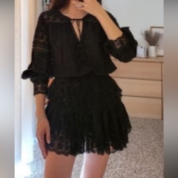 LoveShackFancy Dresses & Skirts - loveshackfancy black mini eyelet long sleeve dress